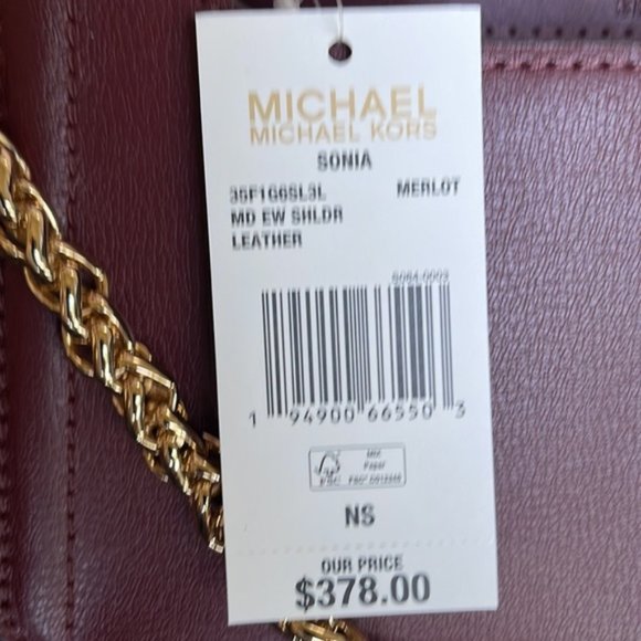 Michael Kors Sonia Medium Leather Shoulder Bag Merlot - Picture 7 of 16